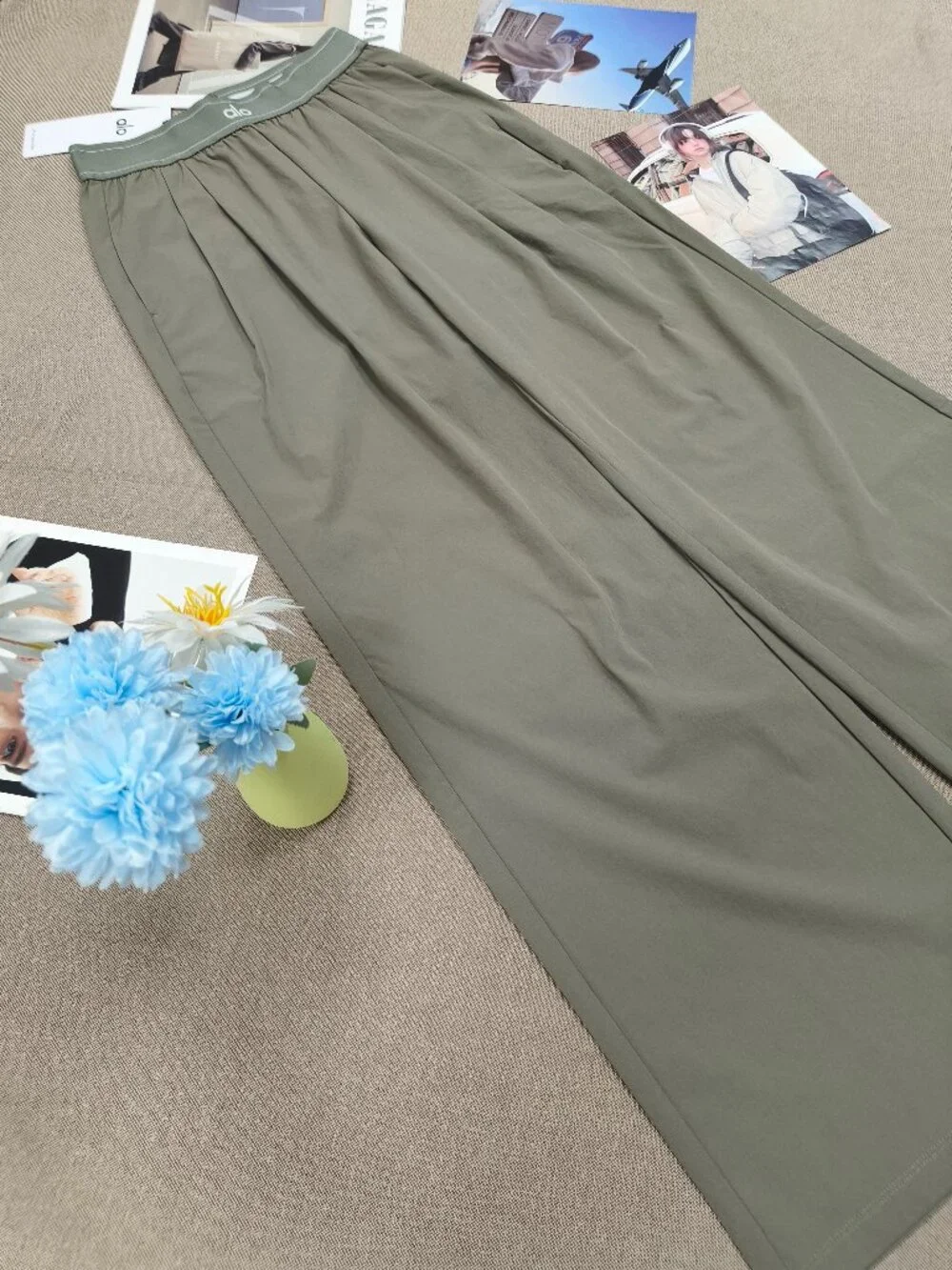 ALO Yoga Suit Up Olive Trouser🛒Wide Leg Relaxed Fit Pants💵Regular 30